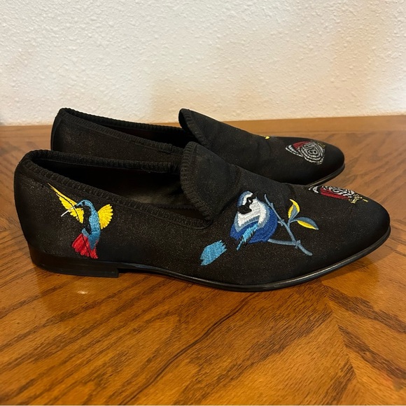 TALLIA Black Embroidered Enrico Bird Men's Shoes Size 8 - Picture 2 of 7